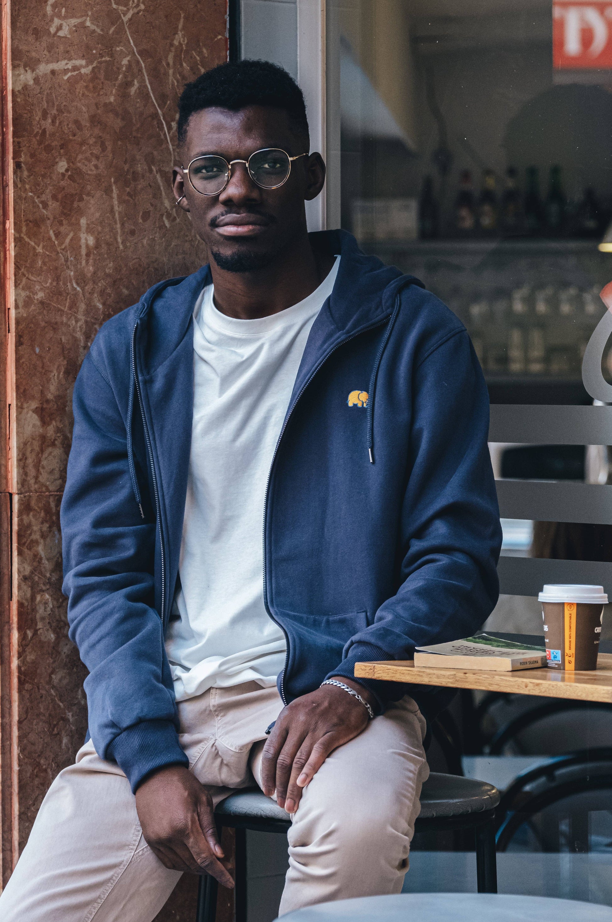 Felpa con cappuccio zip in cotone biologico Essential Blu
