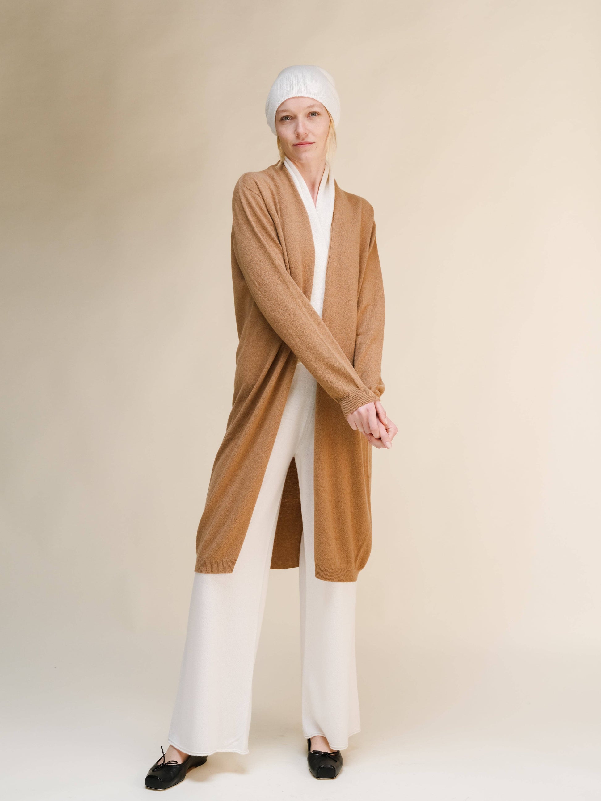 Cardigan lungo superfine in misto cashmere con maglia 3D senza cuciture
