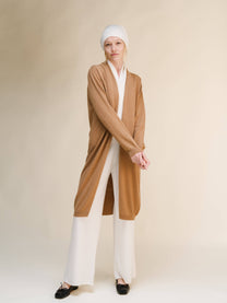 Cardigan lungo superfine in misto cashmere con maglia 3D senza cuciture