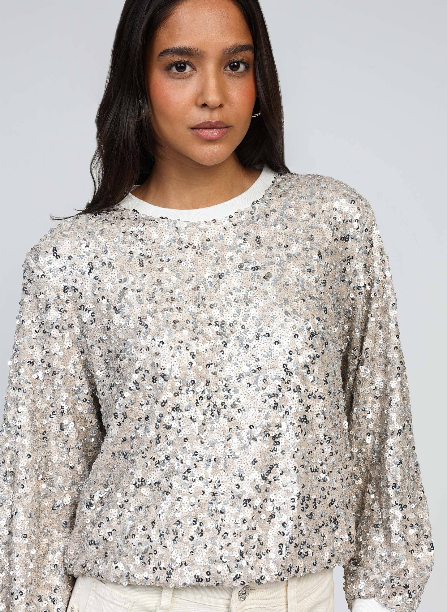 Maglione tricot con paillettes effetto glow