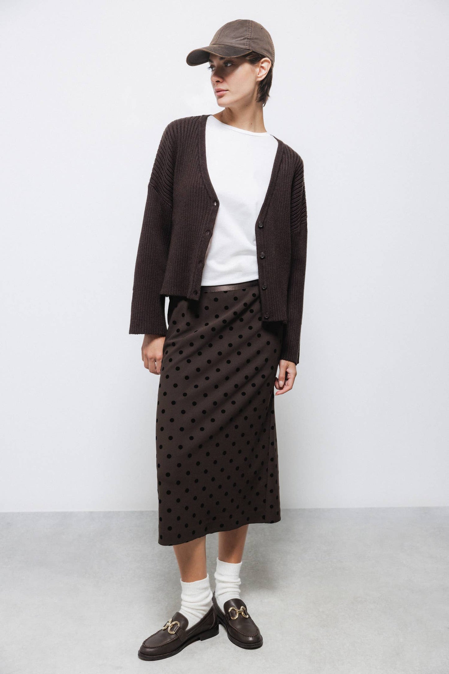 Gonna midi a pois con zip laterale