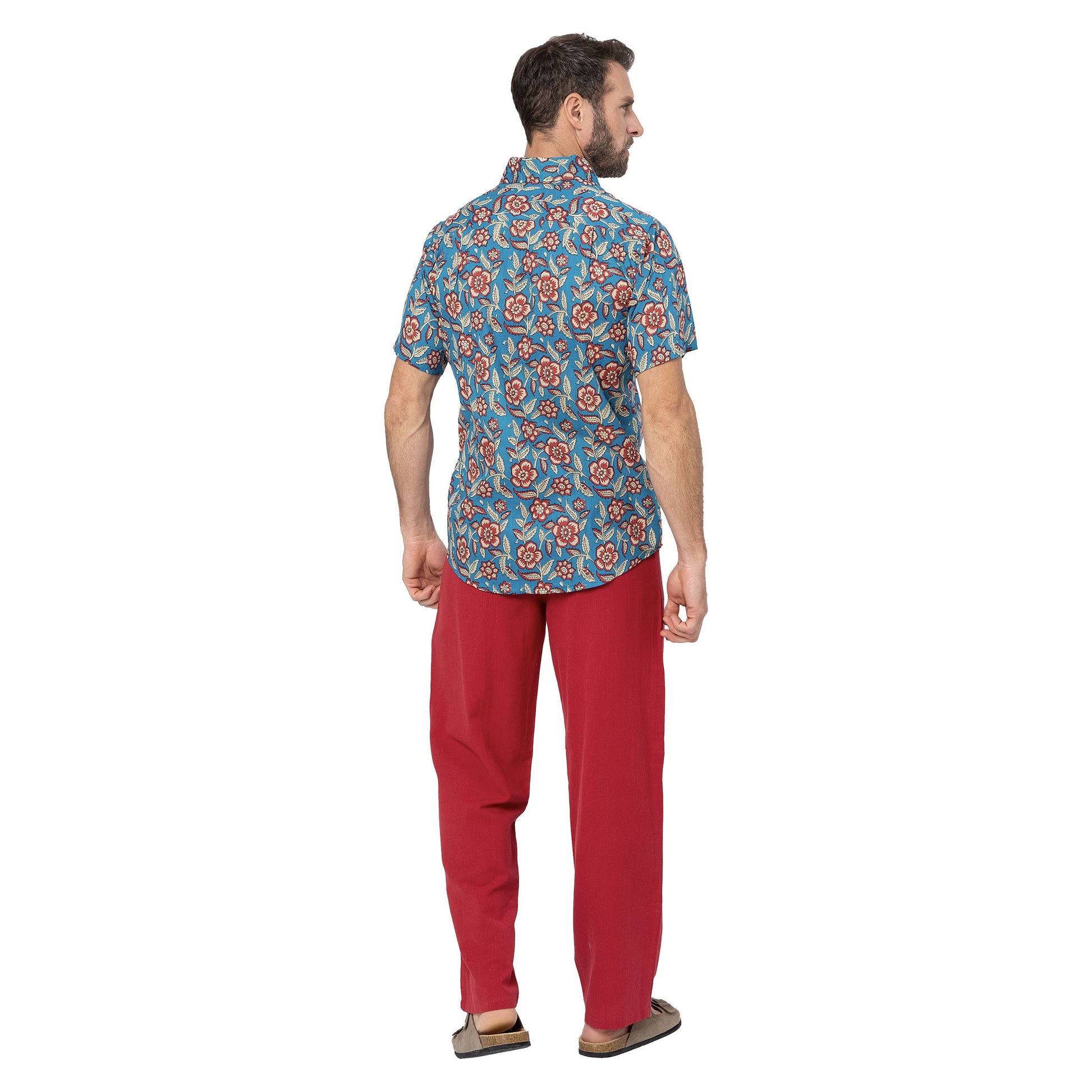 Pantaloni lunghi estivi in lino da uomo bordeaux