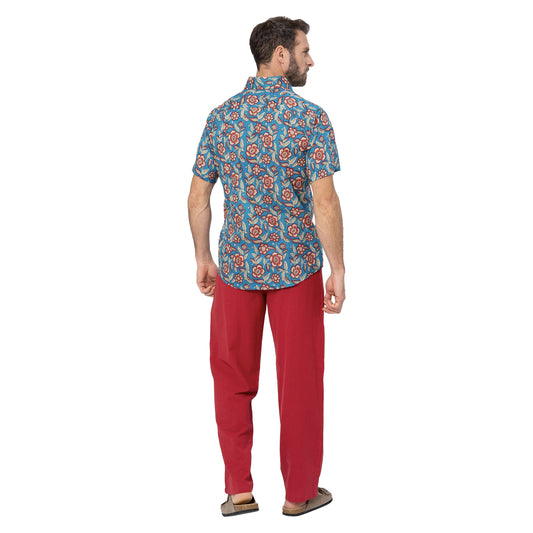 Camicia estiva a maniche corte in voile di cotone con stampa floreale