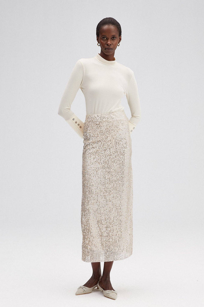 Gonna tubino midi con paillettes argento