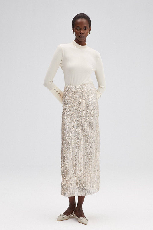 Gonna tubino midi con paillettes argento
