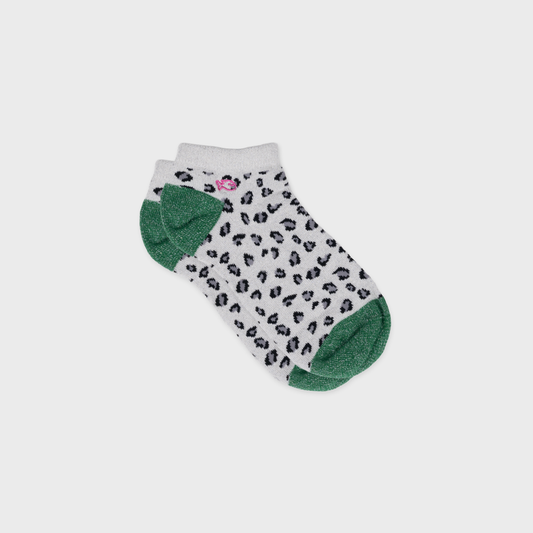 Calzini corti leopardati glitter in cotone pettinato bianco e verde