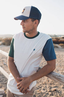 T-shirt in cotone biologico color block naturale