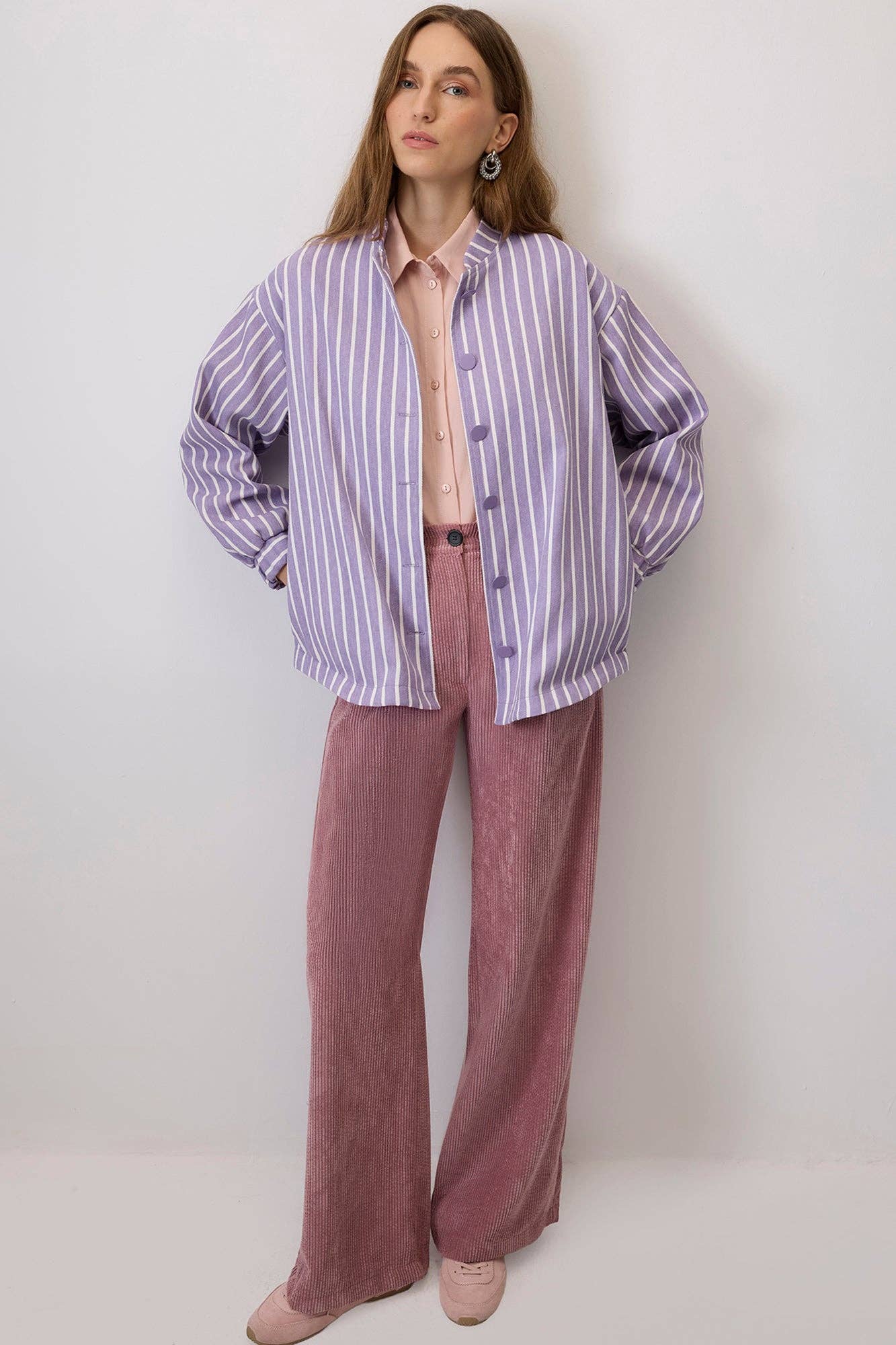 Giacca in gabardine a righe lilla