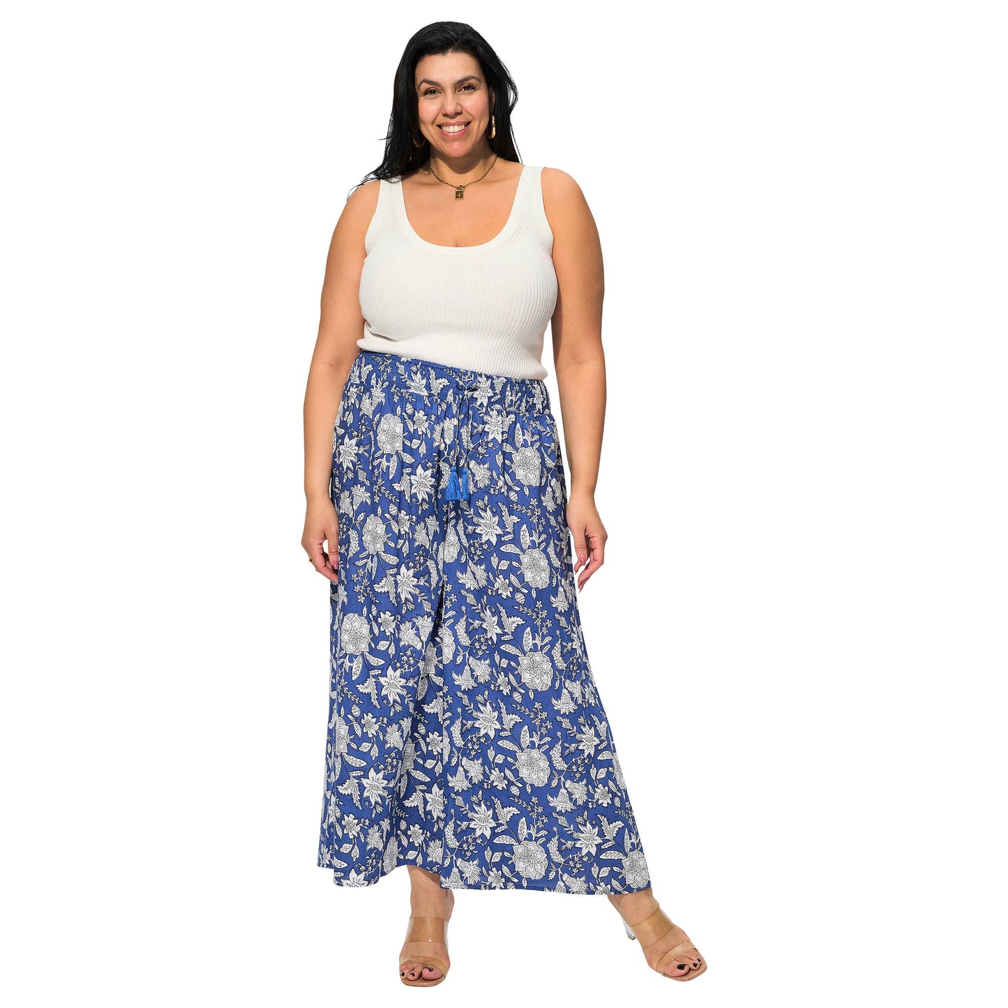 Pantaloni estivi lunghi in cotone a fantasia floreale