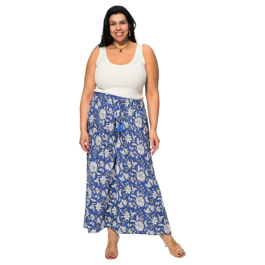Pantaloni estivi lunghi in cotone a fantasia floreale