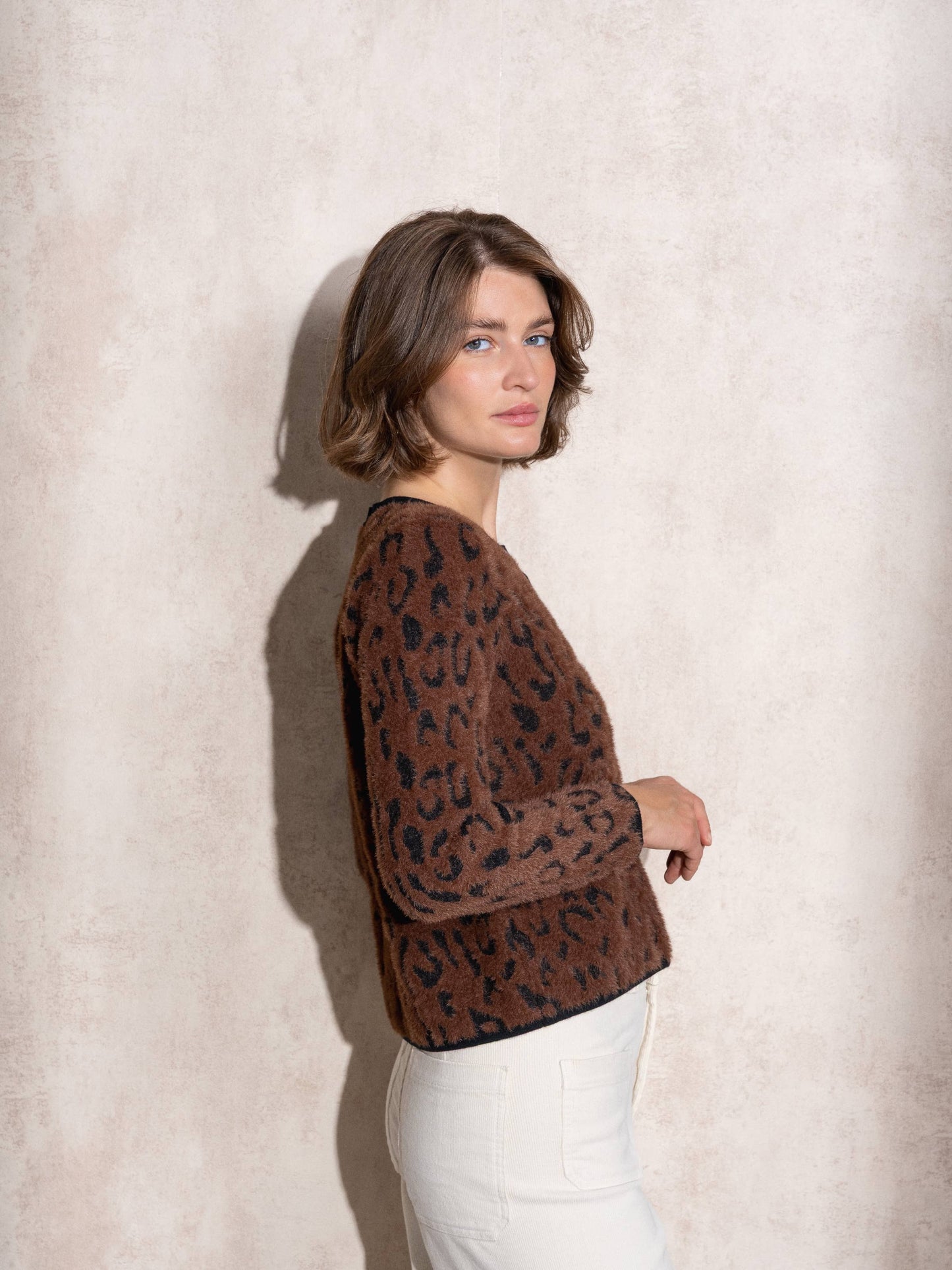 Cardigan in maglia animalier da donna