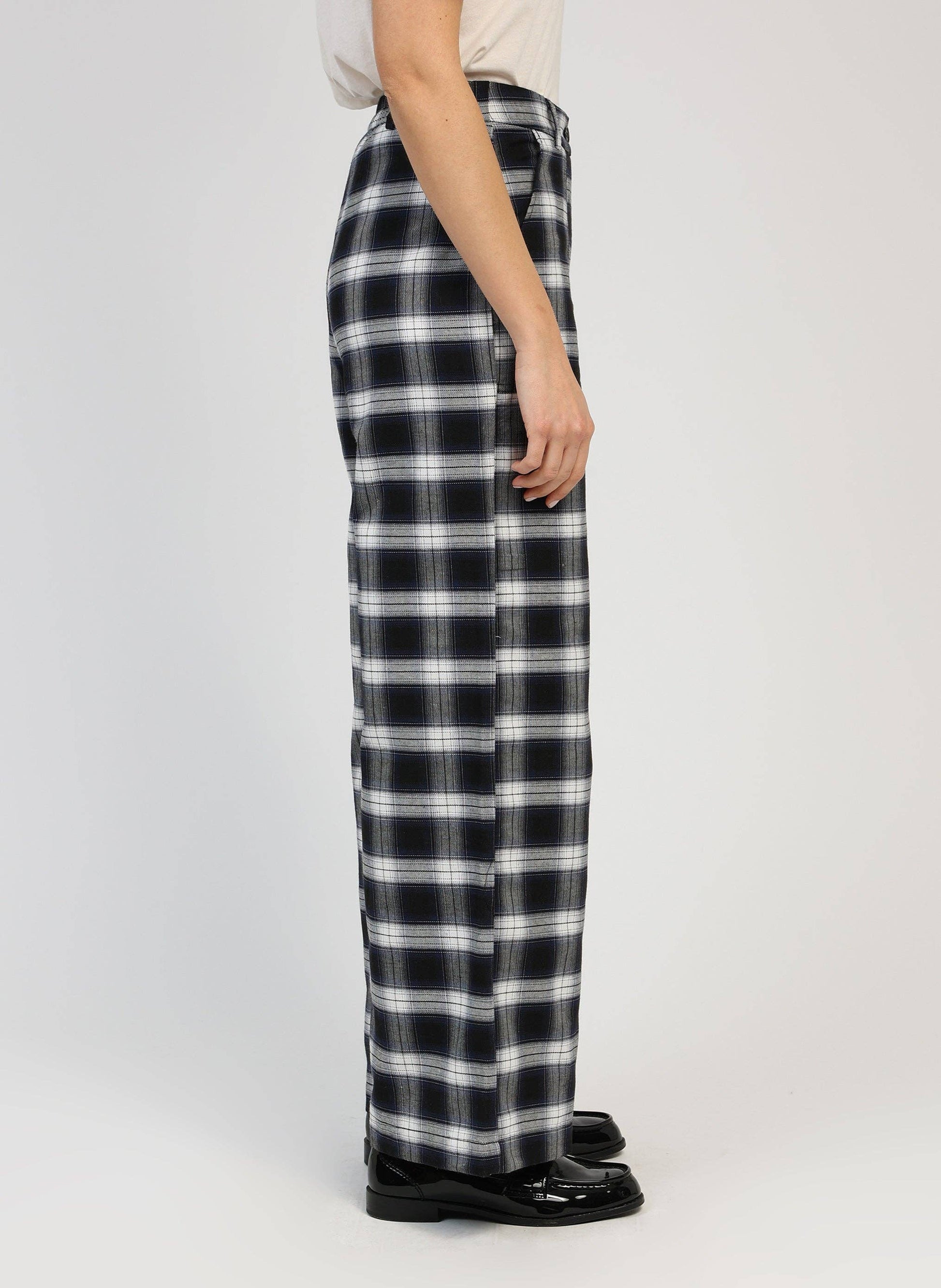 Pantaloni palazzo a quadri navy