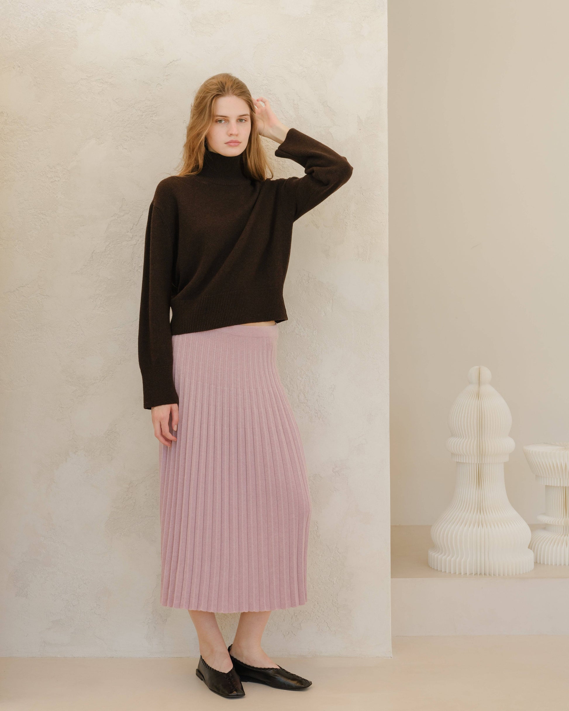 Gonna plissé in maglia misto cashmere 3D-knit