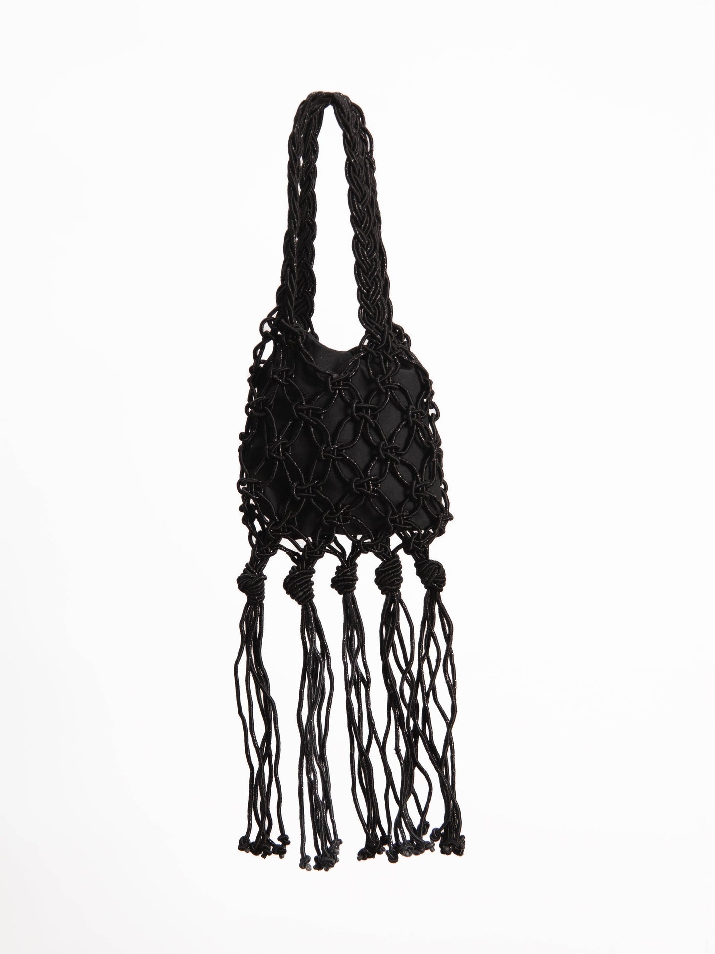 Mini borsa glitterata con frange fatta a mano