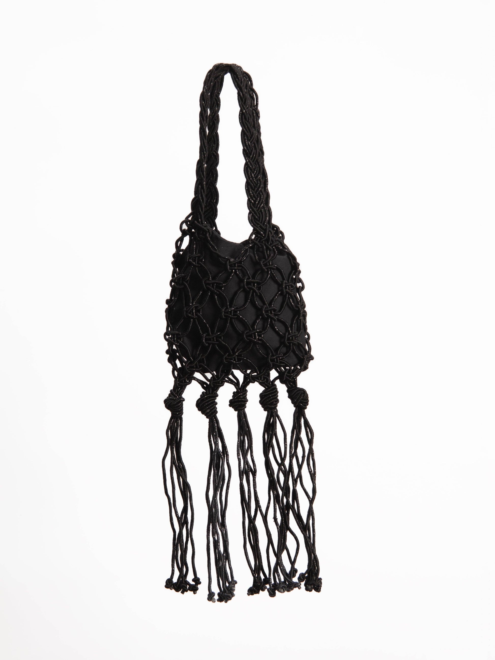 Mini borsa glitterata con frange fatta a mano