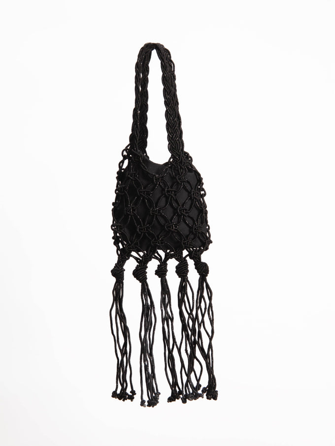Mini borsa glitterata con frange fatta a mano
