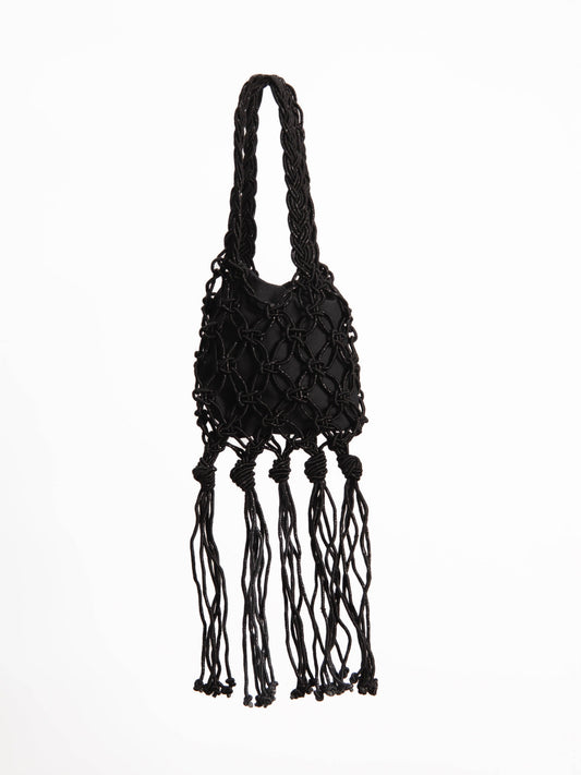 Mini borsa glitterata con frange fatta a mano