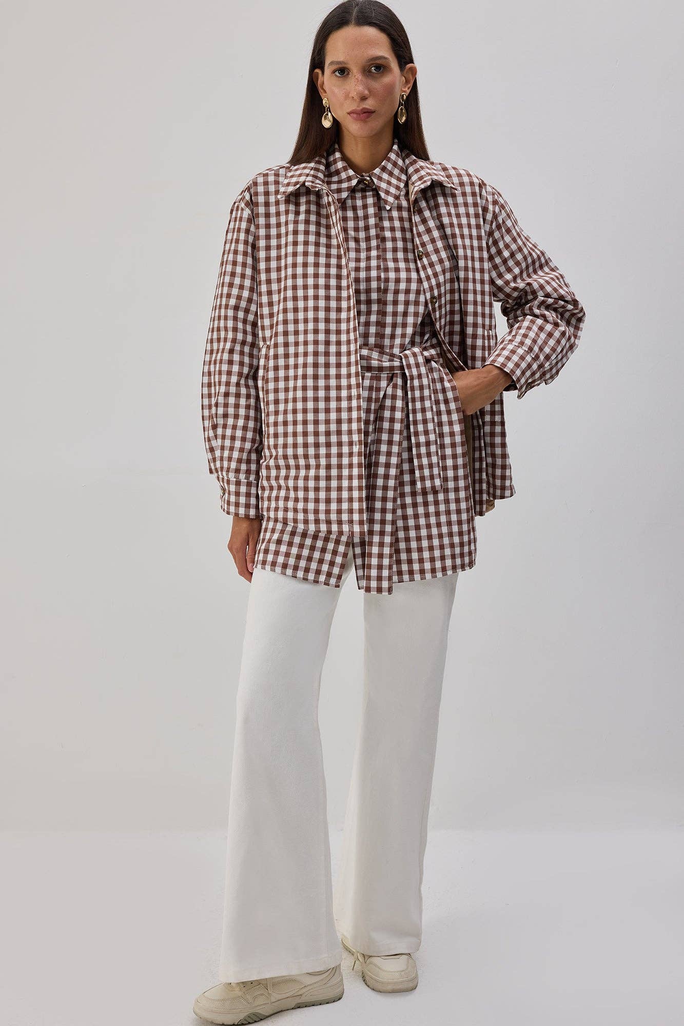 Camicia lunga a quadretti con cintura