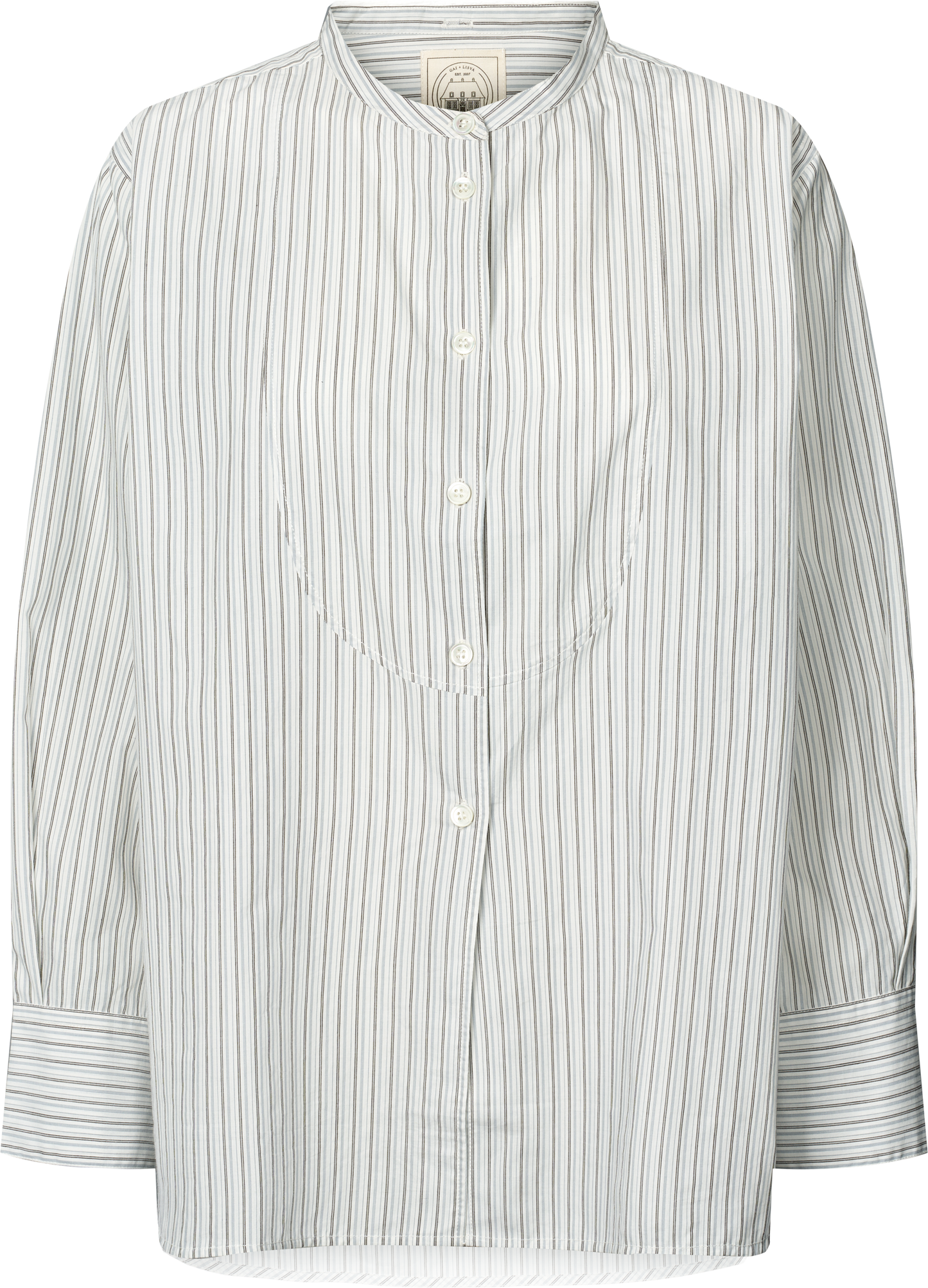 Camicia Beate in cotone biologico a righe sottili blu