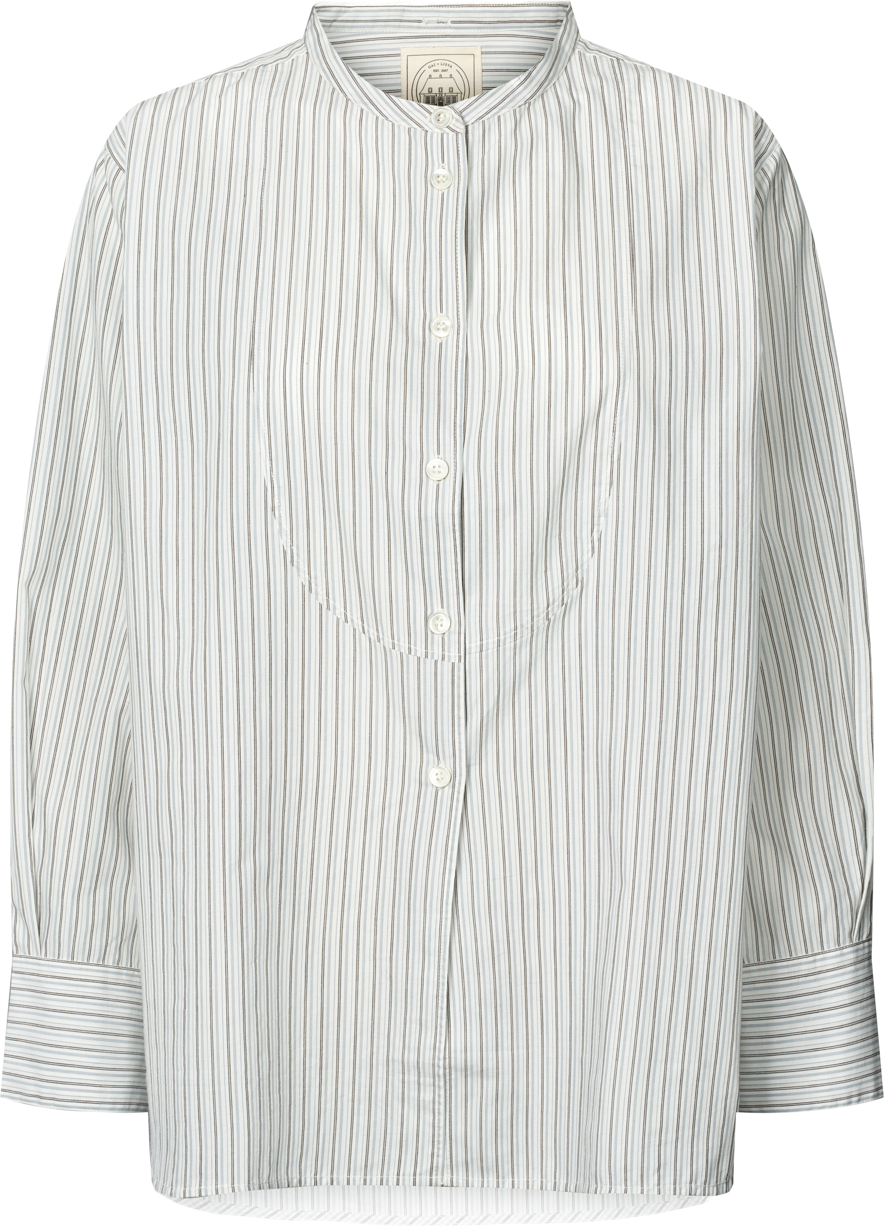 Camicia Beate in cotone biologico a righe sottili blu