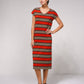 Abito midi in maglia a righe con scollo a V