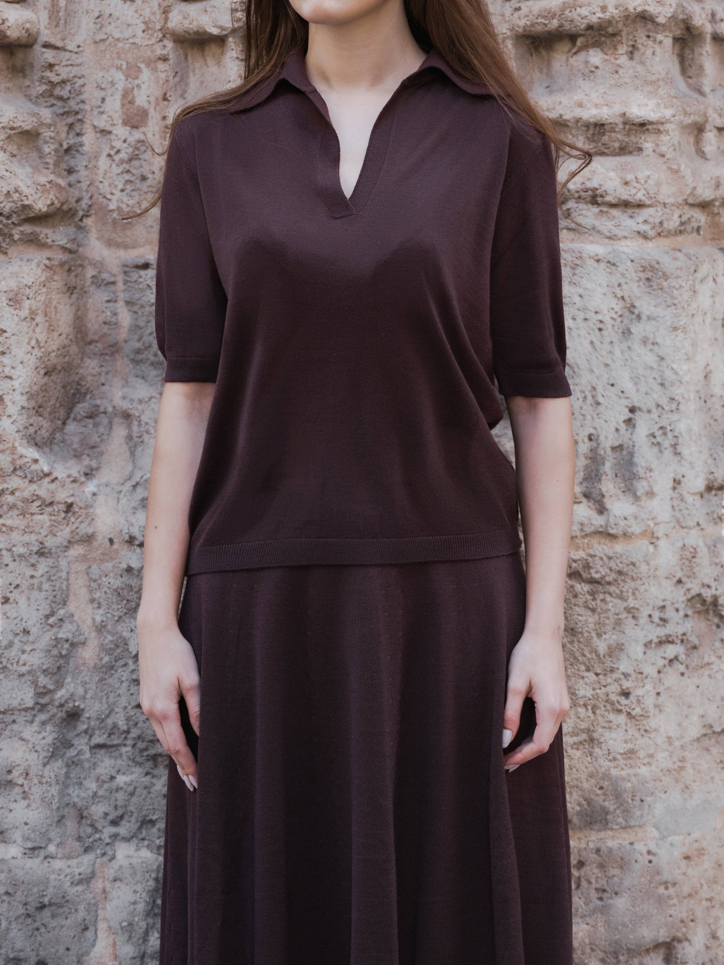 Polo a maniche corte in lana merino extrafine