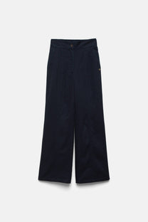 Pantaloni ampi in cotone a vita alta