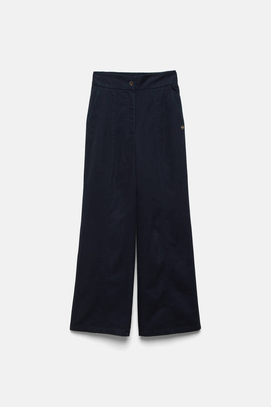 Pantaloni ampi in cotone a vita alta