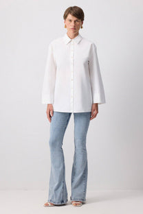 Camicia comoda con manica kimono in misto cotone
