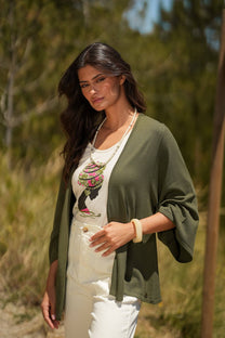 Cardigan aperto leggero verde oliva