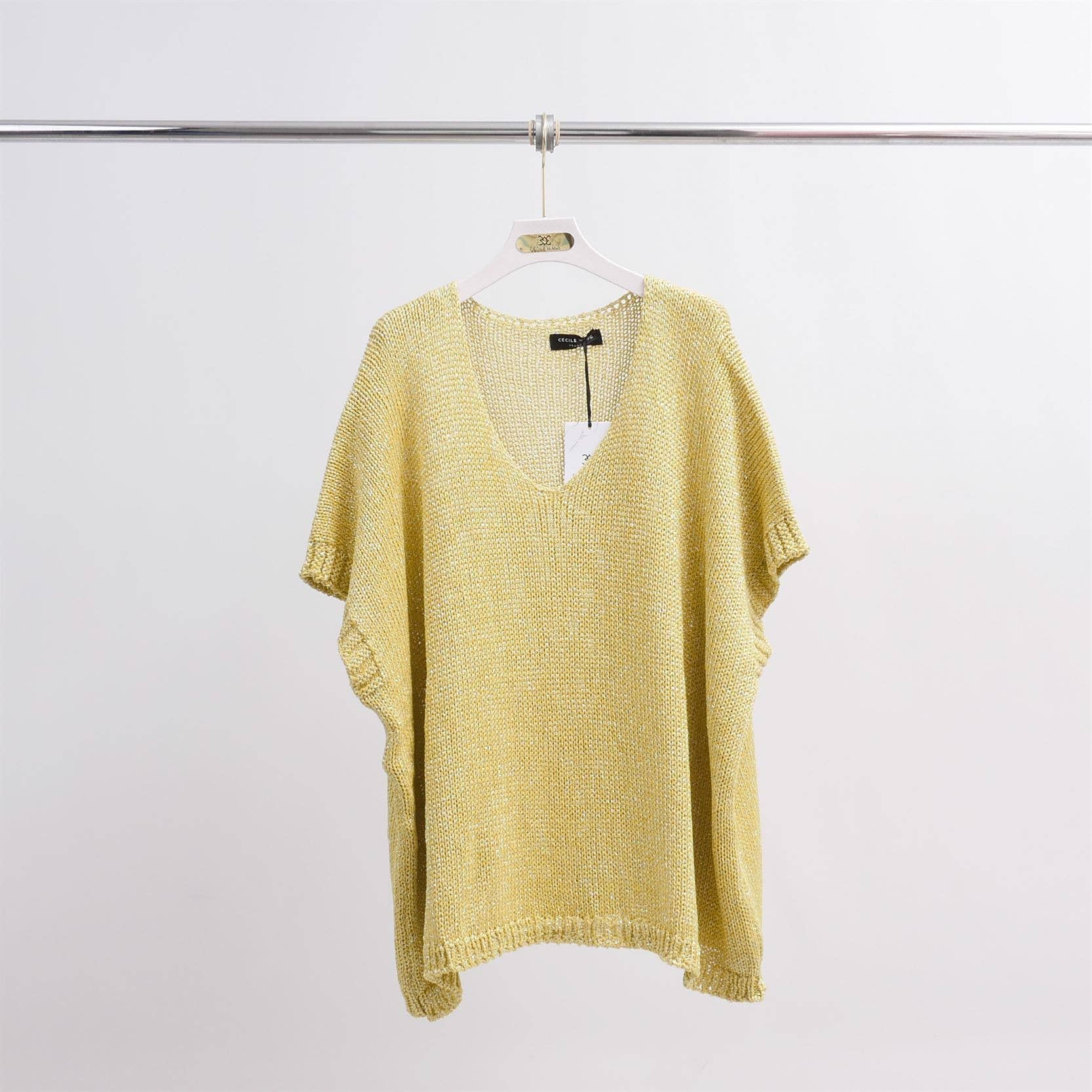 Maglione corto in maglia metallizzata con maniche corte
