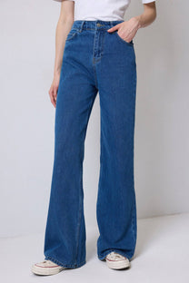 Jeans vintage a vita alta a gamba larga in denim