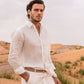 Camicia in lino riciclato avorio da uomo
