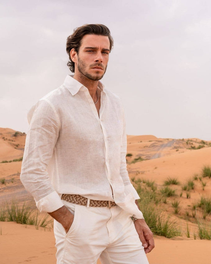 Camicia in lino riciclato avorio da uomo