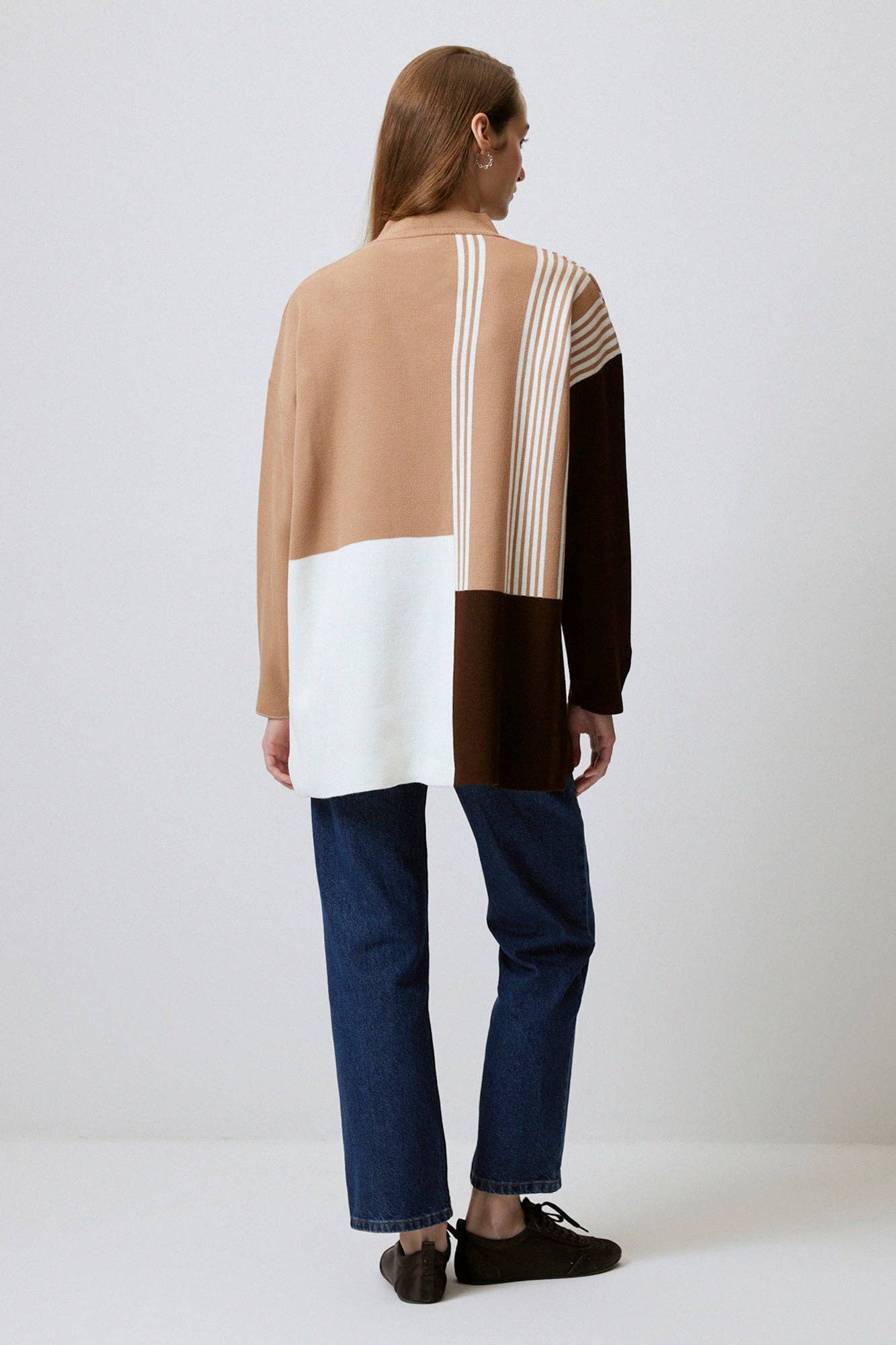 Tunica in maglia color block con collo alto