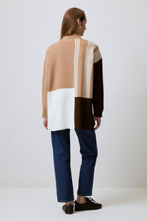 Tunica in maglia color block con collo alto