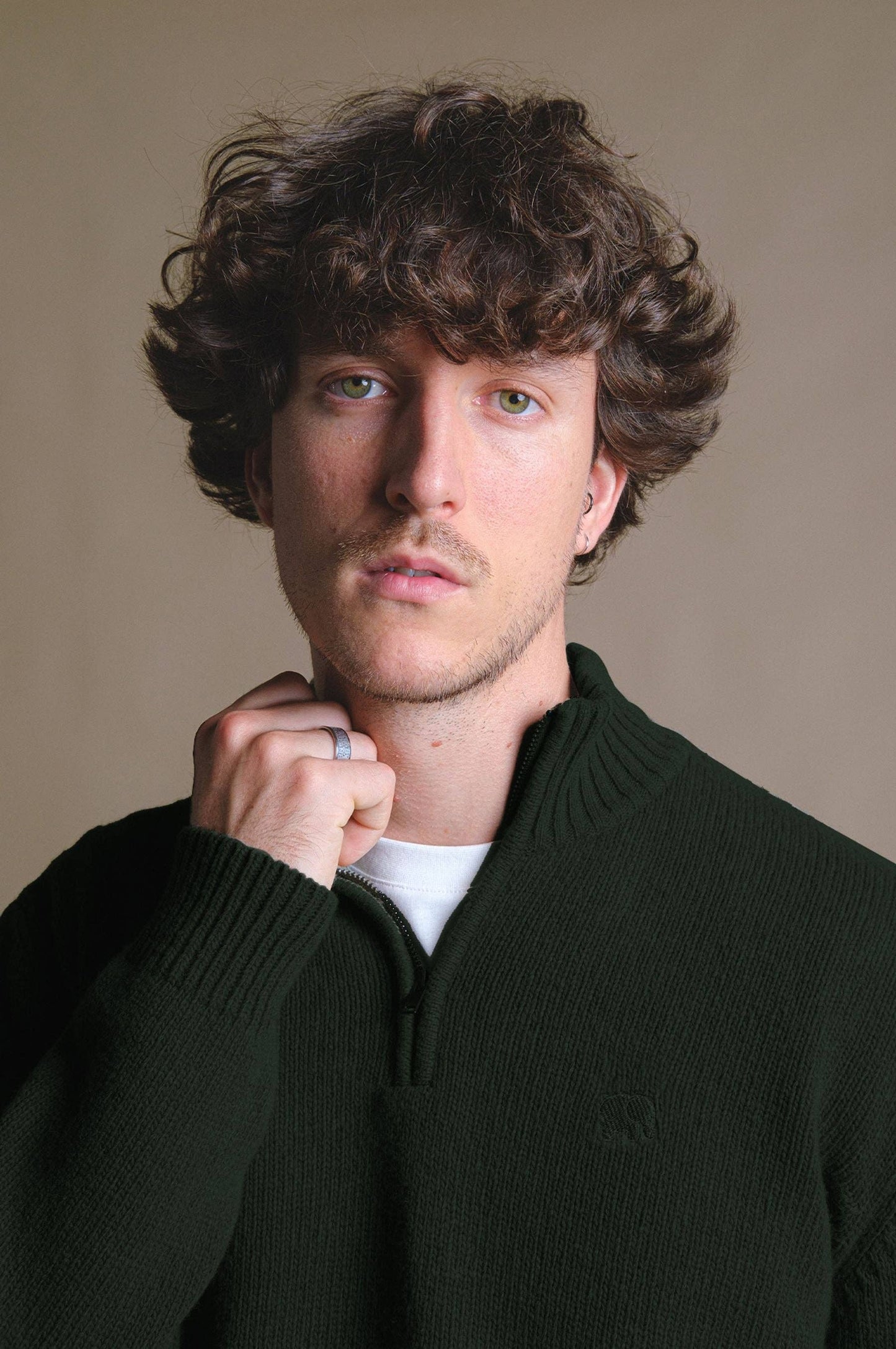 Maglia uomo Bernia con zip a un quarto verde foresta
