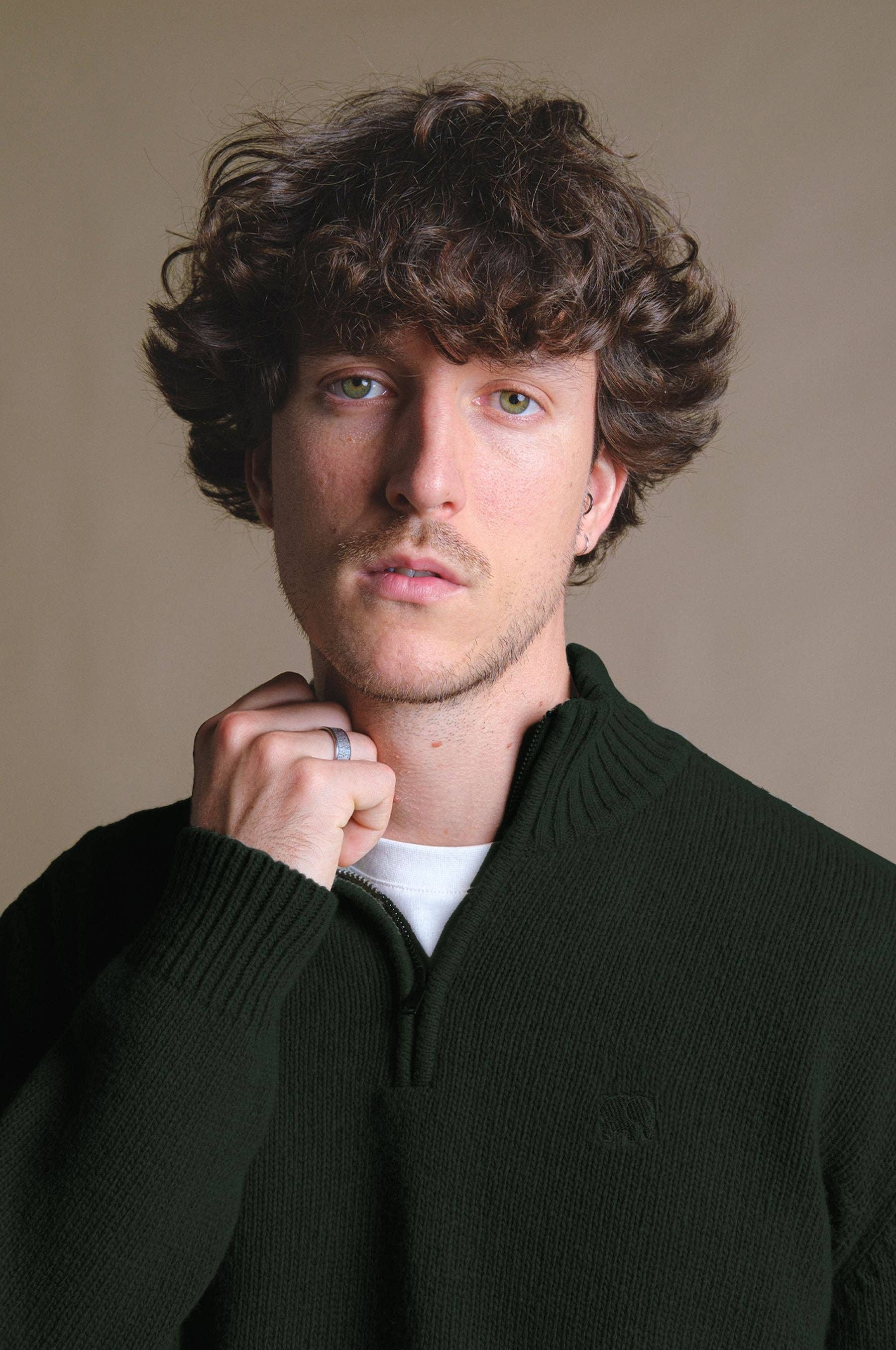 Maglia uomo Bernia con zip a un quarto verde foresta