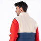 Gilet smanicato sherpa color block avorio e blu navy