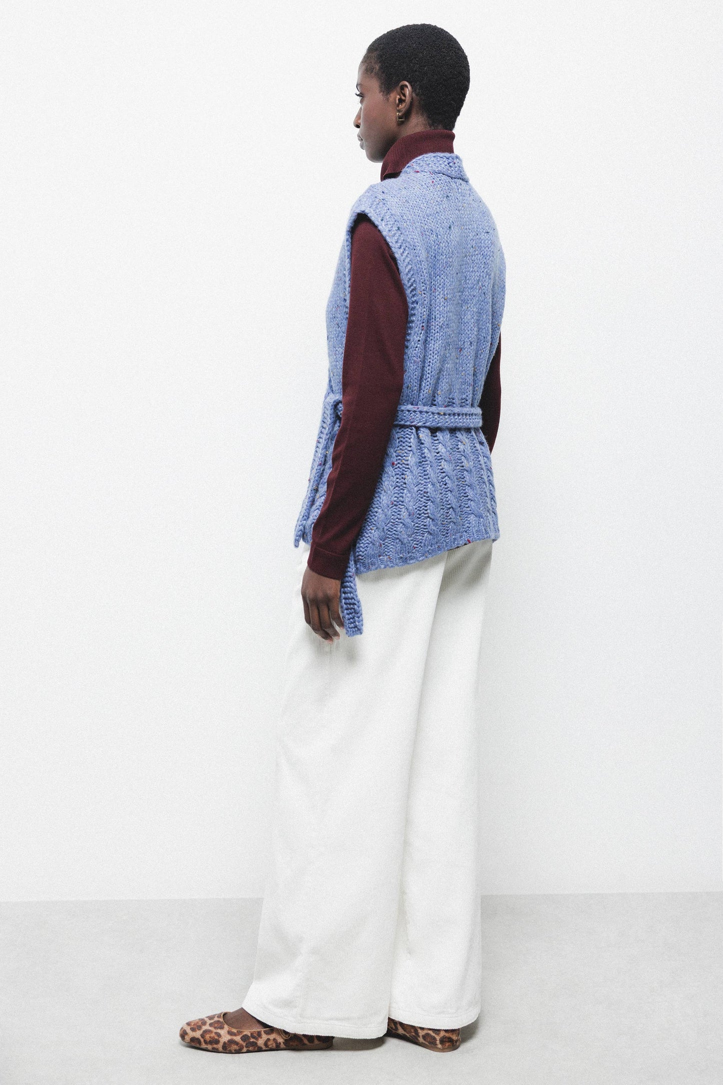 Gilet in Maglia Strutturata con Scollo a V