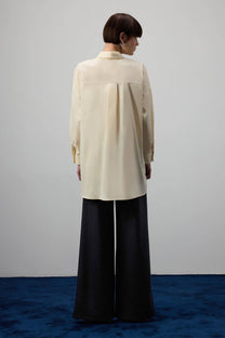 Camicia in popeline plissettata asimmetrica