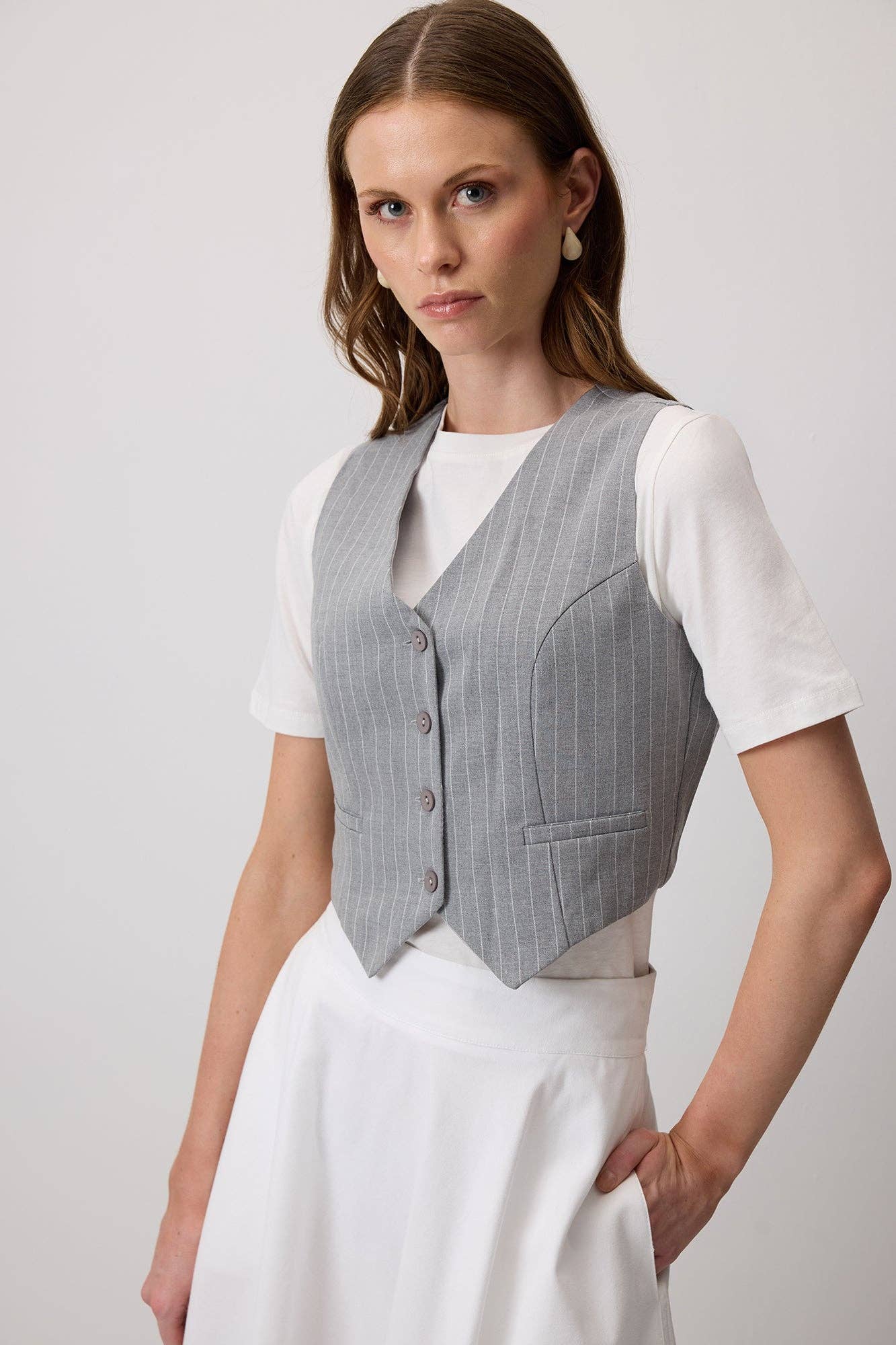 Set gilet e blazer gessato coordinato