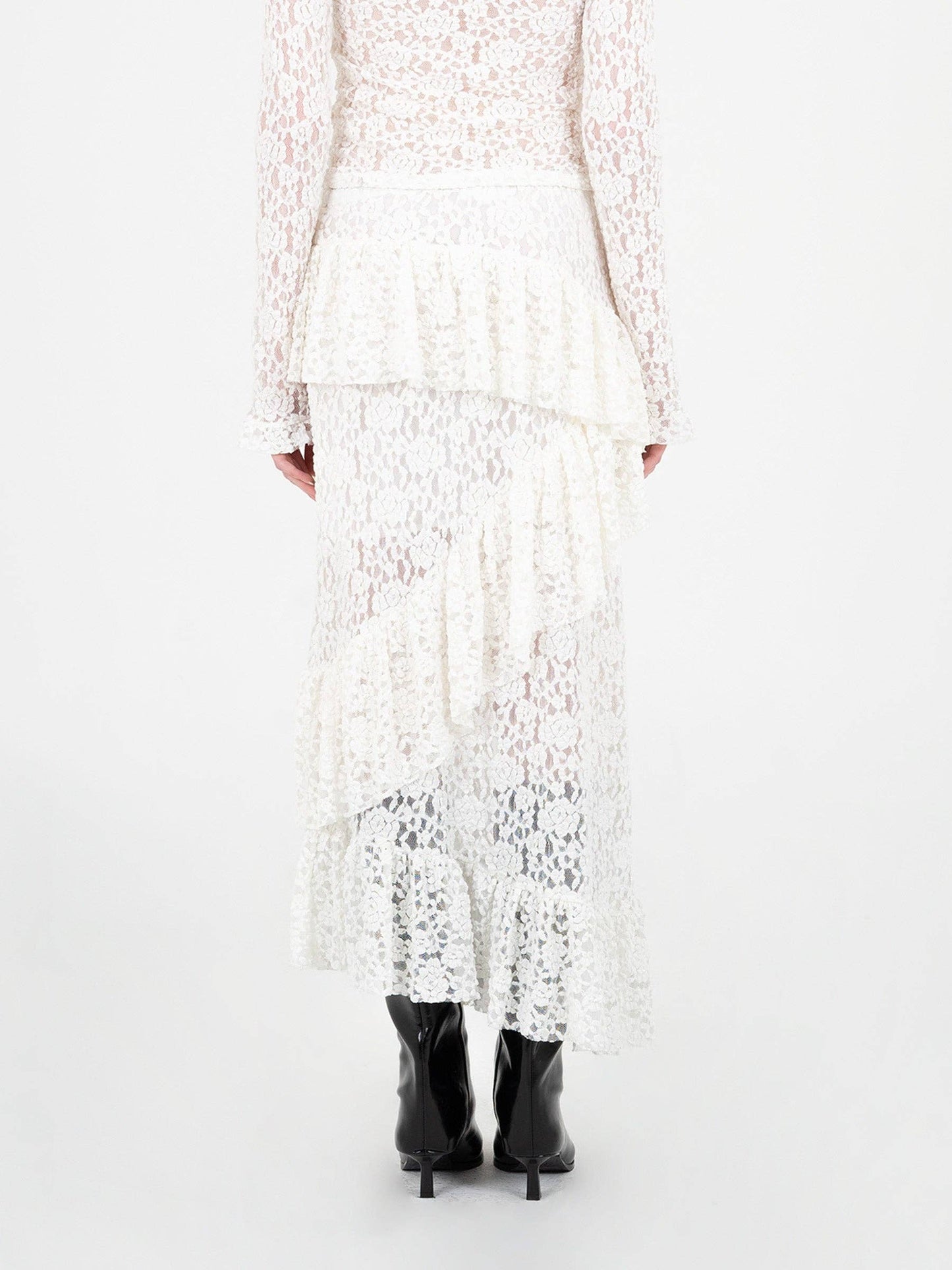 Gonna lunga asimmetrica in pizzo bianco Cupid