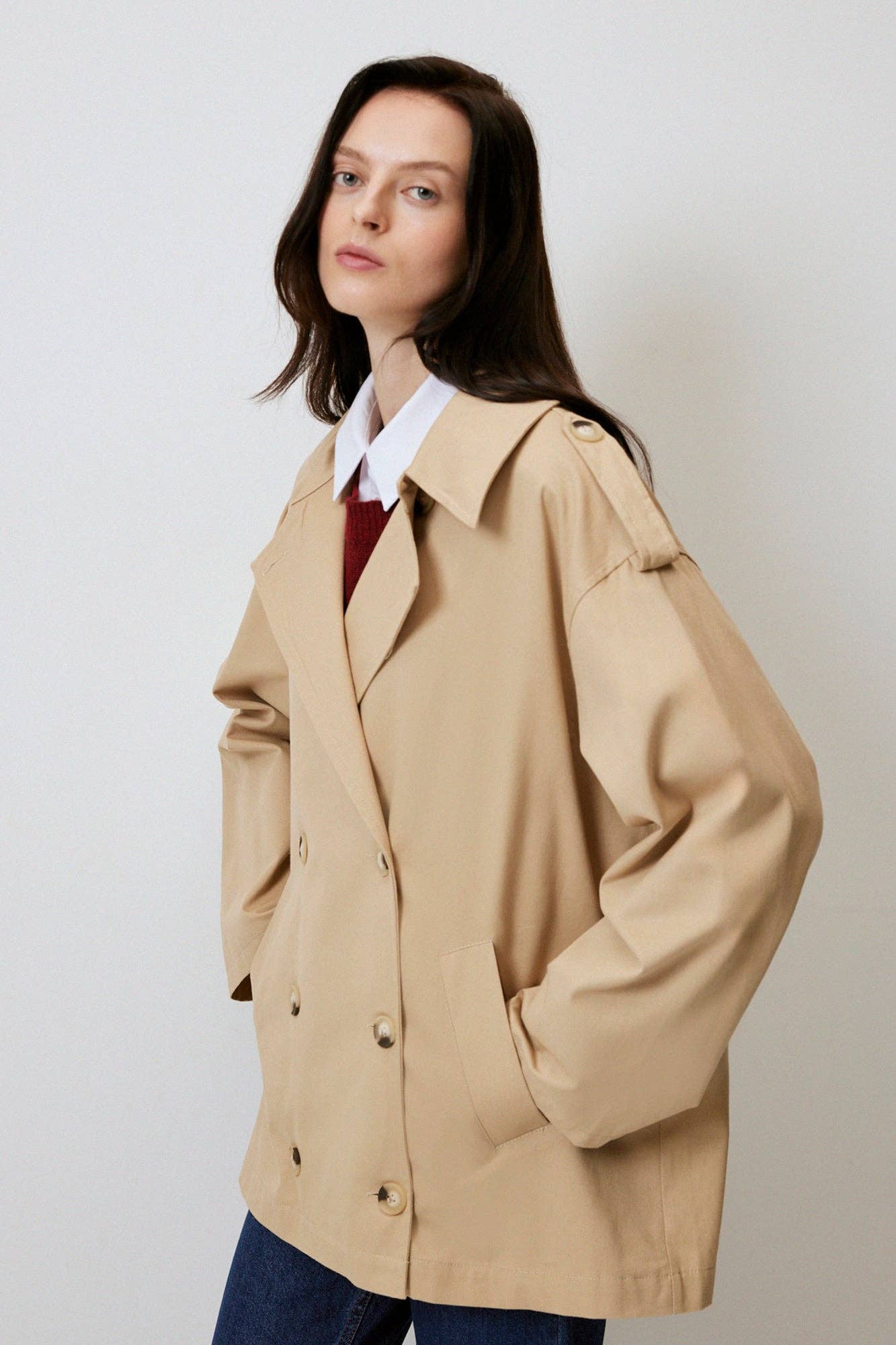 Trench corto in gabardine di cotone