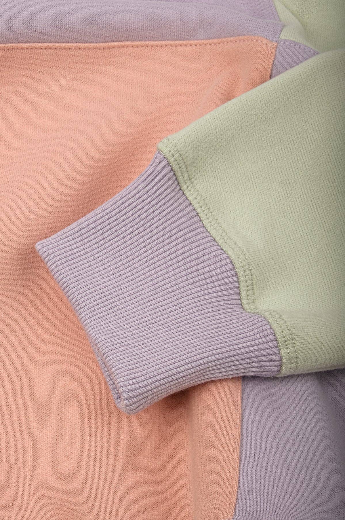 Maglione oversize donna half-zip color block lavanda
