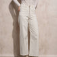 Pantaloni a vita alta in cotone elasticizzato color perla