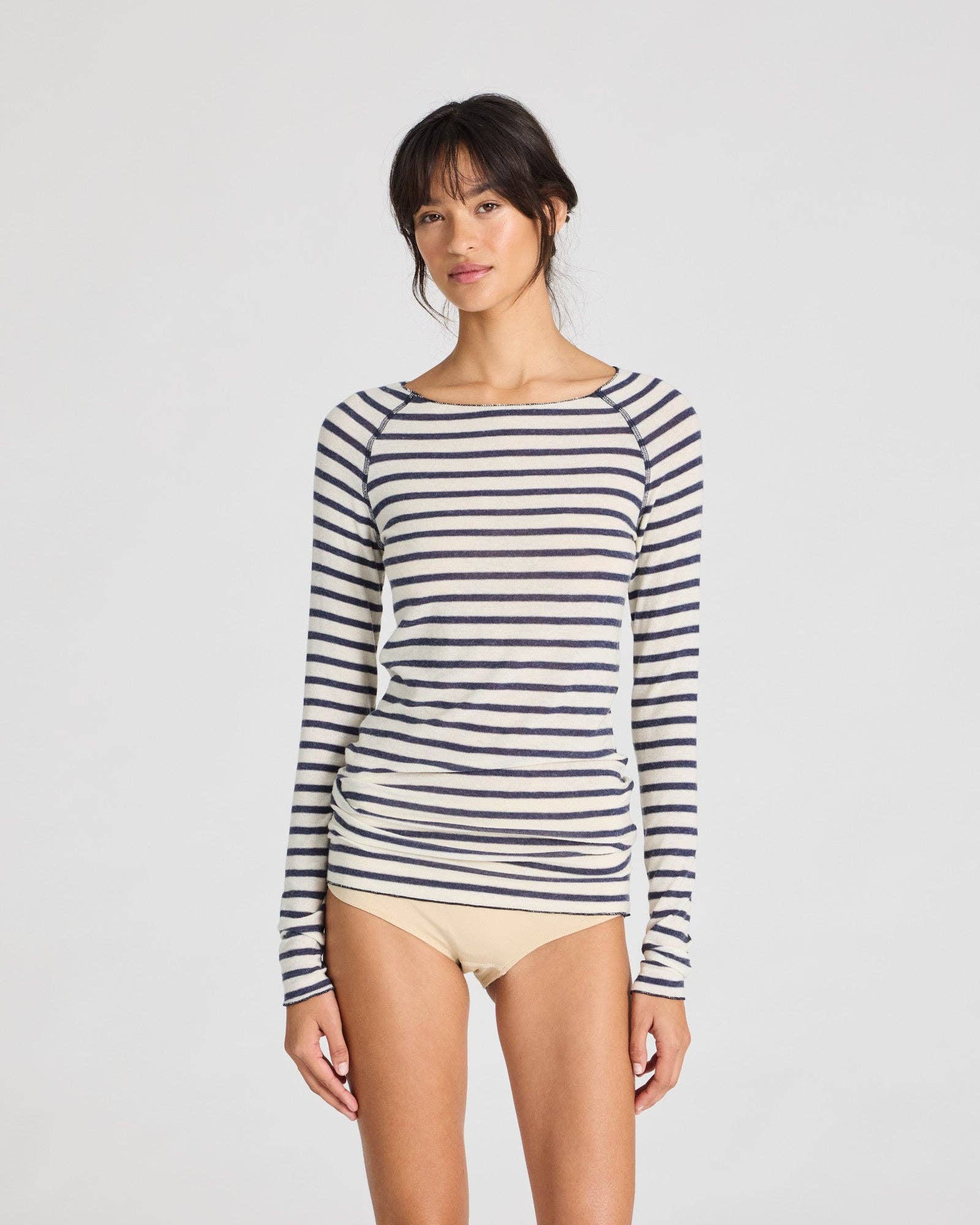 Maglia a righe in lana Amalie con effetto denim reverse