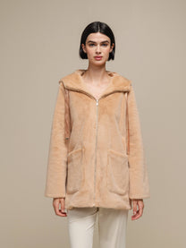 Cappotto in pile con cappuccio e zip