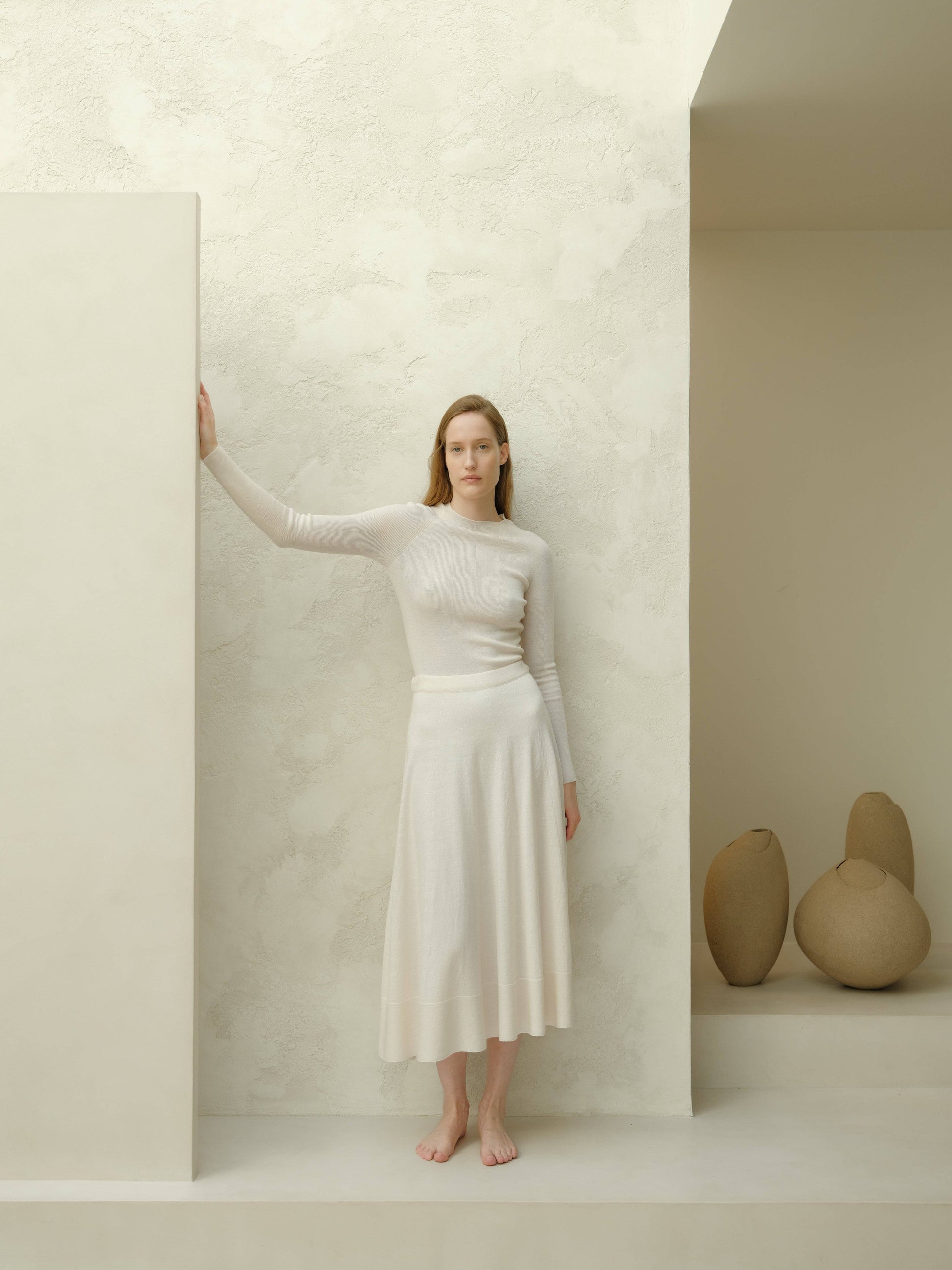 Maglione girocollo a costine in lana merino extra fine 3D
