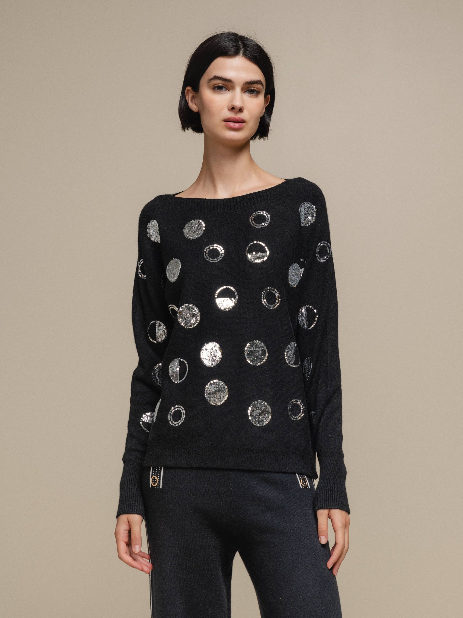 Maglione donna con paillettes a pois